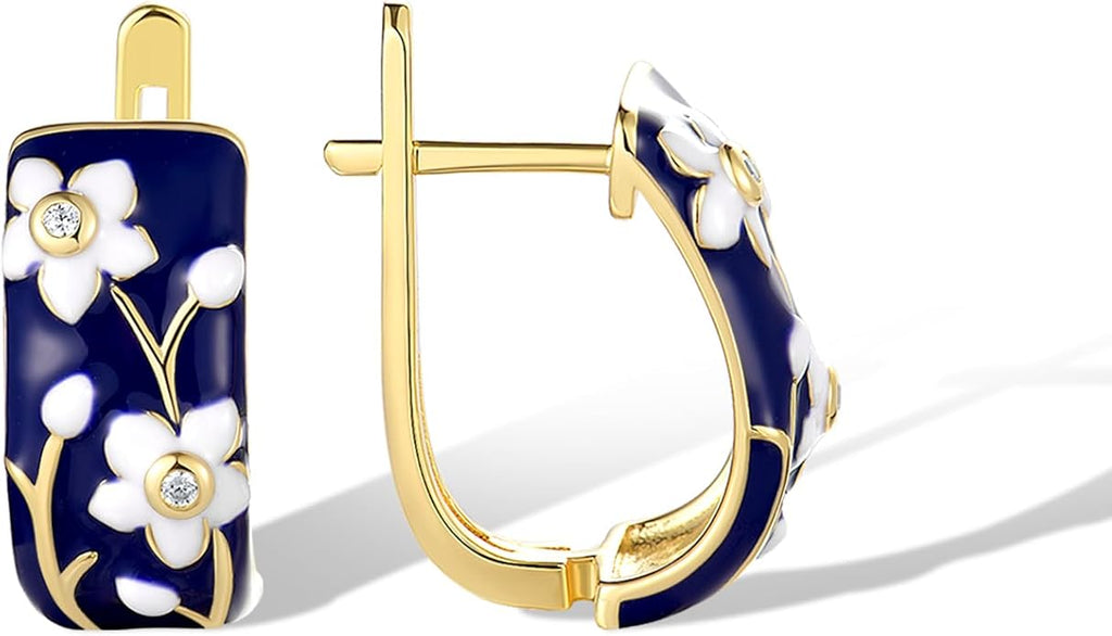Santuzza 925 Sterling Silver Enamel Pattern Dangle Earrings