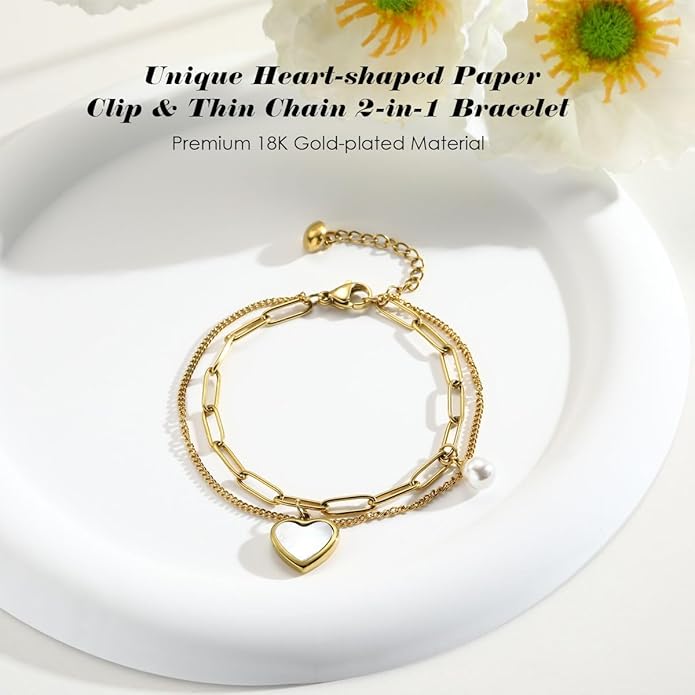 Emibele Heart Charm Bracelet for Women, Bible Verse Bracelet Stainless Steel 18K Gold Plated Bracelet Love Pendant Link Chain OT Clasp, Birthday Christmas Jewelry Gift for Mother Her
