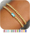 Ursteel Valentines Gifts for Her Kids Girls, Elastic Birthstone Bracelet for Women 14K-Gold-Plated Beaded Bracelet Non Tarnish Trendy Birthstone Jewelry Birthday Gifts for Women
