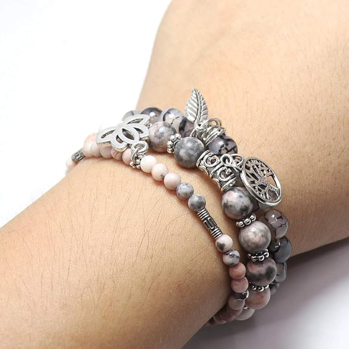 UEUC Tree of Life Yoga Healing Stone Bracelets,Multilayer Lotus Chakra Stone Reiki Bracelet Sets,Anxiety Crystal Natural Stone,for Women Stress Relief