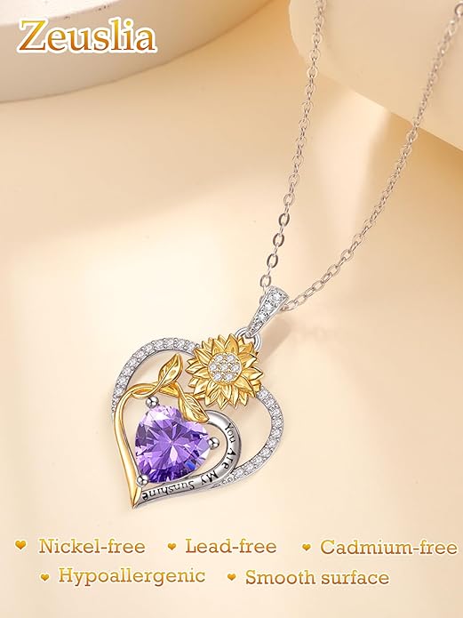 Valentine's Day Gifts for Wife 925 Sterling Silver Double Birthstone Pendant Necklaces I Love You for Always and Forever Necklace Anniversary Birthday Gifts for Wife Girlfriend Mom Her