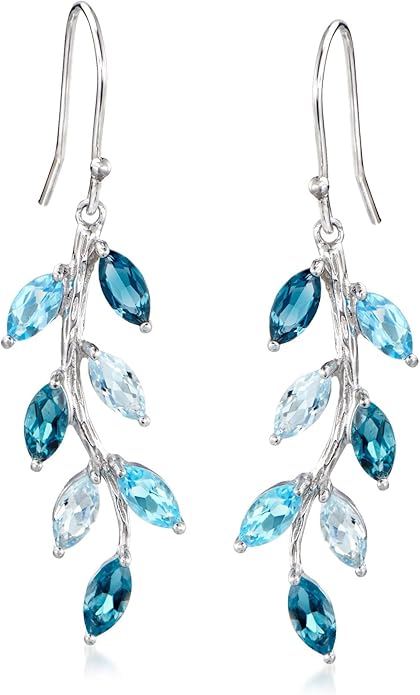 Ross-Simons 3.90 ct. t.w. Tonal Blue Topaz Vine Drop Earrings in Sterling Silver
