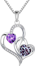 Iefil Valentines Day Gifts for Her - 925 Sterling Silver Double Birthstone Necklace, Heart Necklaces for Women, Anniversary Birthday Gifts, Personalized Jewelry Gift for Wife Mom Girlfriend