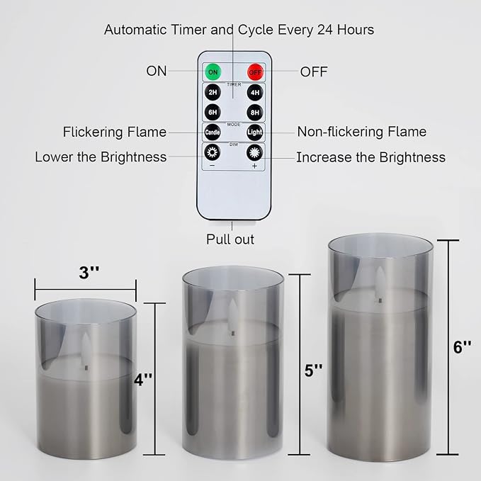 Amagic Gray Glass Flameless LED Candles Battery Operated - Image 6
