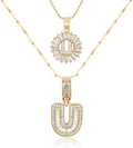 Letter Necklace 14k Gold Plated Bling Dainty Necklaces Trendy Chunky Custom Name Necklace Personalized Round Circle Pendant Zirconia Letters Name Crystal Jewelry Gifts for Women