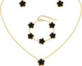 Gold Necklaces Bracelets Earring Set - 18K Gold Plated Flower Bracelet Chain,Stainless Steel Non Tarnish Floral Pendant Stud Jewelry Sets,Christmas Birthday Lucky Gift for Mom Wife Daughter Girlfriend