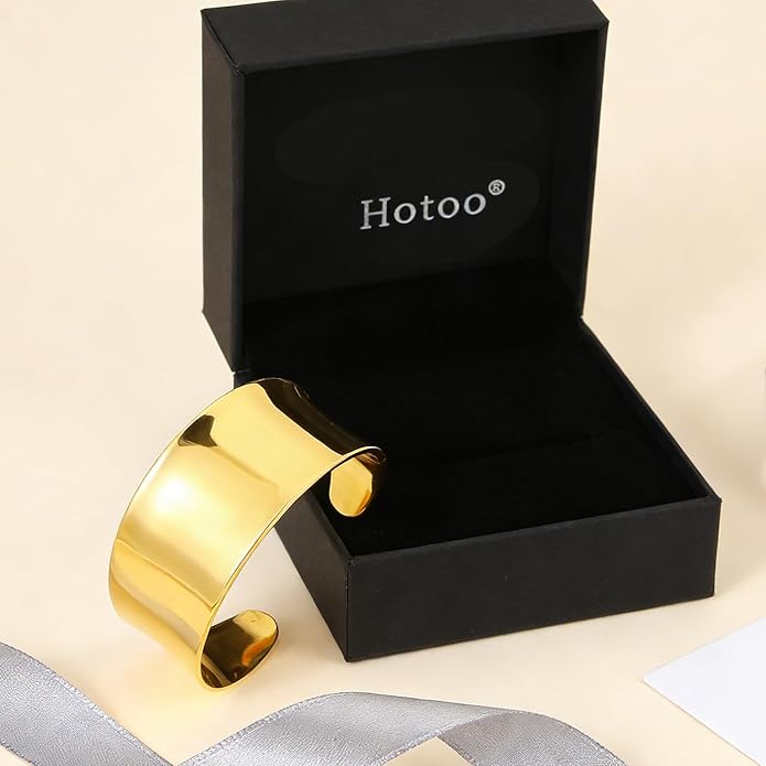 hotoo Chunky Wide Bangle Bracelets For Women Open Gold Bangle Statement Cuff Stainless Steel Stackable Bracelets Thick Jewelry For Christmas Birthday Trendy Gifts