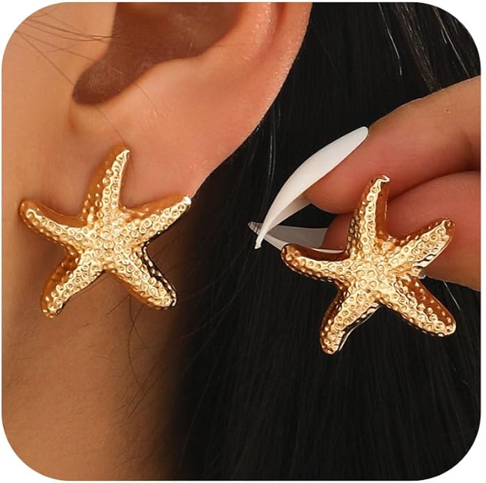 Gold Starfish Earrings for Women Trendy Dainty Starfish Statement Stud Earrings Hypoallergenic Summer Beach Ocean Coastal Jewelry