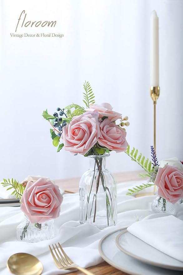 Artificial Flowers 50pcs Real Looking Peach Pink Foam Fake Roses - Image 5