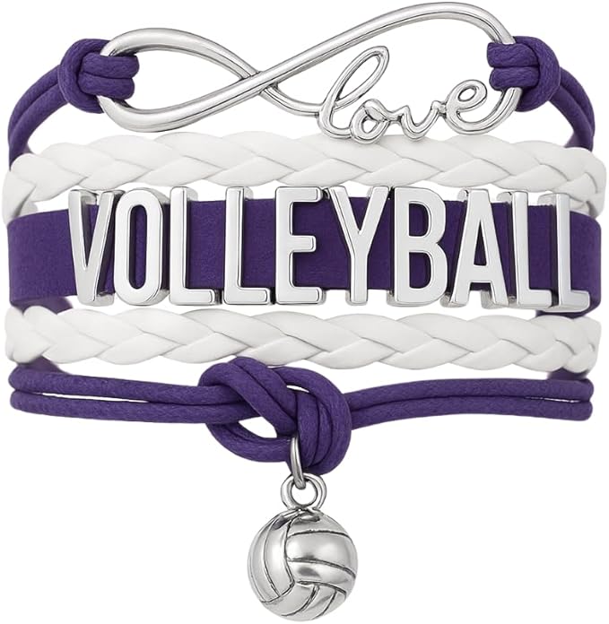 Volleyball Bracelets For Girls- Ideal Volleyball Gifts & Souvenirs. Adjustable Charm Bracelet with Moveable Letters, Infinity Symbol & Silver Volleyball Charm. Fashionable Bracelets by SportyBella.