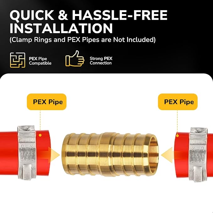 12 Pack 1/2" Pex Coupling, Pex Fittings, Heavy-Duty Brass Crimp Fittings - Image 4