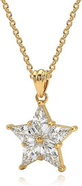 Fettero Christmas Necklace for Women Trendy 14K Gold Plated Dainty Diamond Necklace Charm CZ Clover Star Pendant Necklaces Simple Jewelry Gold Necklace for Women
