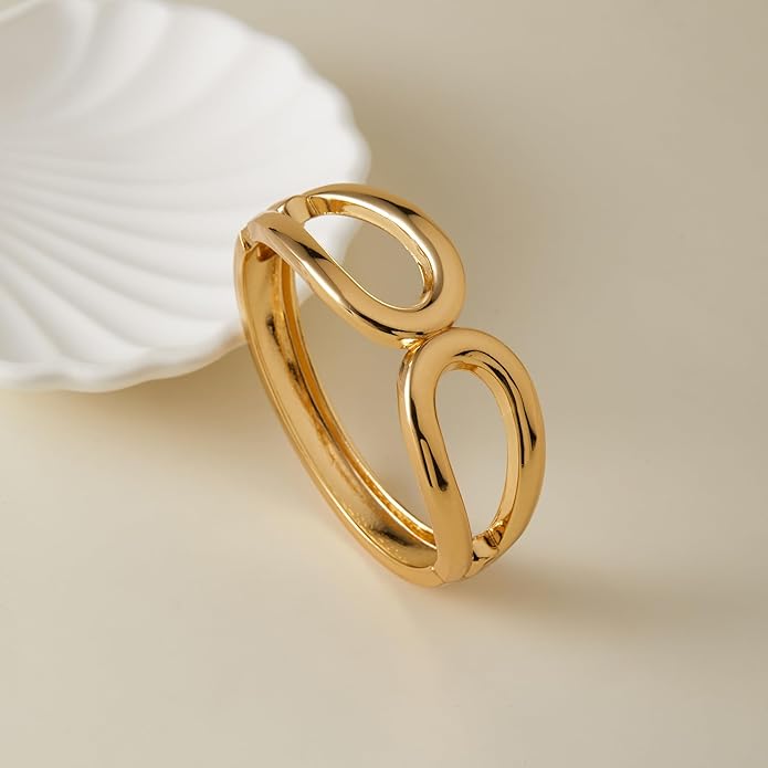 MUYAN Polished Chunky Hinged Bangle Bracelet for Women Trendy Twisted Statement Cuff Bracelet Fashion Jewelry