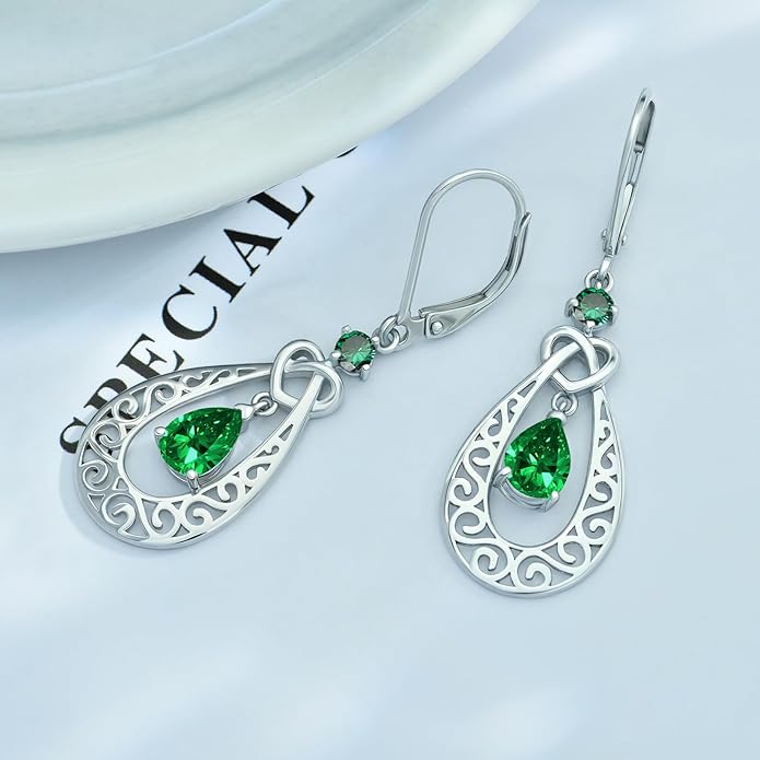 Teardrop Birthstone Dangle Drop Earrings Sterling Silver Infinity Filigree Leverback Earrings, Infinity Love Birthday Anniversary Valentines Day Gifts for Her Women Mom Wife