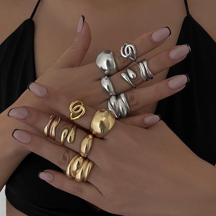 Sora Tuki Rings for Women Chunky Rings Set Adjustable Stackable Ring for Women Bold Thick Statement Ring Trendy Chunky Jewelry