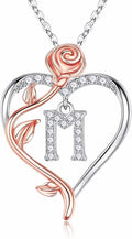 Iefil Valentines Day Gifts for Her - 925 Sterling Silver Rose Heart Initial Necklace, Anniversary Birthday Gifts for Women, Jewelry Gift for Her Wife Girlfriend