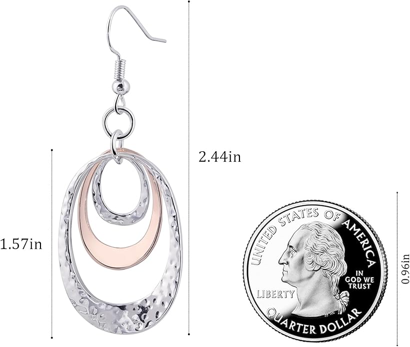 Boho Three Oval Drop Dangle Earrings Silver Earrings for Women Trendy Two Tone Bohemian Jewelry for Thanksgiving and Christmas Gifts