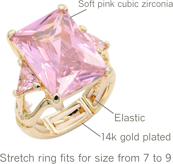Lavencious Big Bold Radiant CZ Stones Stretch Rings for Women Size for 7-9