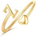 Initial Rings for Women Girls - Valentines Day Gifts for Her, Adjustable Rings for Women Non Tarnish Letter A-Z Dainty Heart Ring Teen Girls Gifts Trendy Stuff Personalized Jewelry Gift