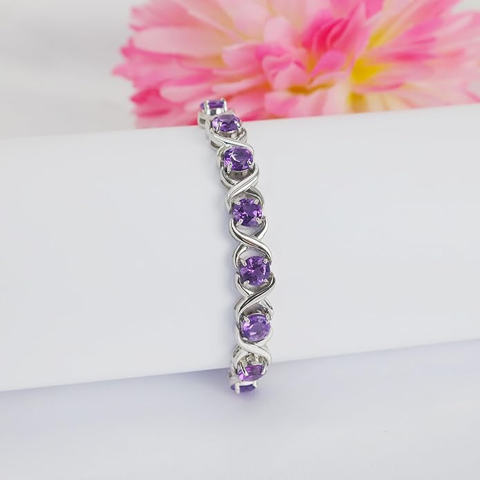Birthstone Bangle Bracelet for Women Classic Beautiful 925 Sterling Silver Sparkling Gemstone XO Bolo Tennis Bracelet Fine Wrist Jewelry 4.2 Ct, 11"