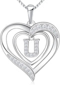 RIVIKO Heart Initial Necklace for Women, 925 Sterling Silver Letter Pendant,Personalized Charm Alphabet Jewelry Valentines Mother's Day Anniversary Christmas Birthday Gifts for Women Her Mom Wife
