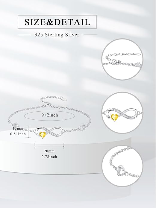 Dorunmo Infinity Heart Anklet Bracelet for Women 925 Sterling Silver Adjustable Infinity Birthstone Bracelet Friendship Jewelry Gifts for Women Birthday Christmas