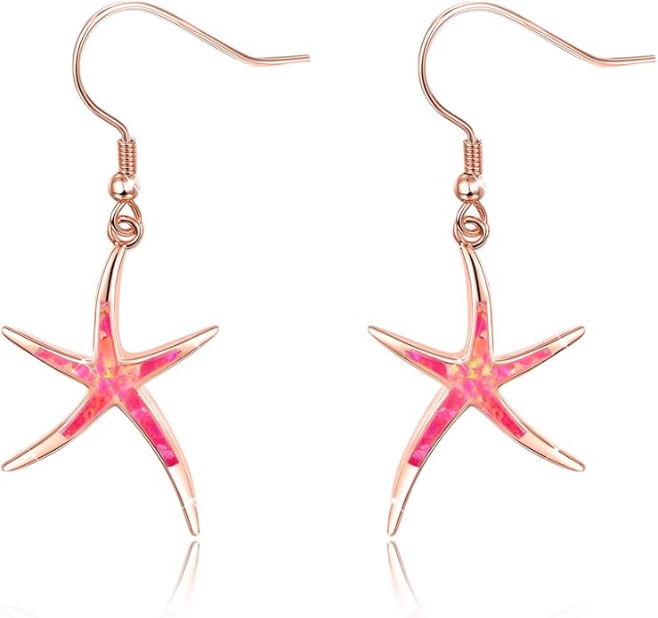 925 Sterling Silver Starfish Earrings With Opal Fish Hoops, Nautical Hawaiian Sea Beach Jewelry for Women and Starfish Lovers