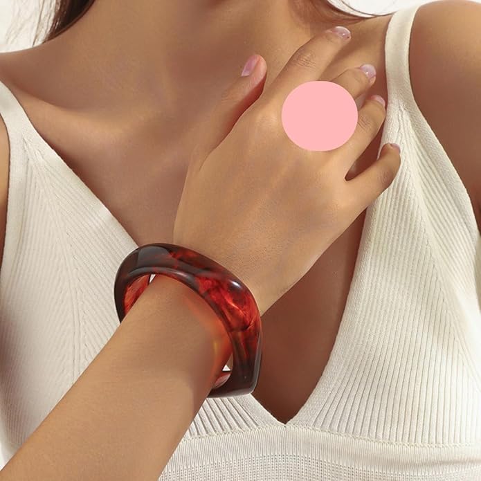 3PCS Chunky Acrylic Bangle bracelets Set for Women Resin Bangle Gold Bracelet Stack Fashions Thick Acetate Statement Trendy Jewelry Set