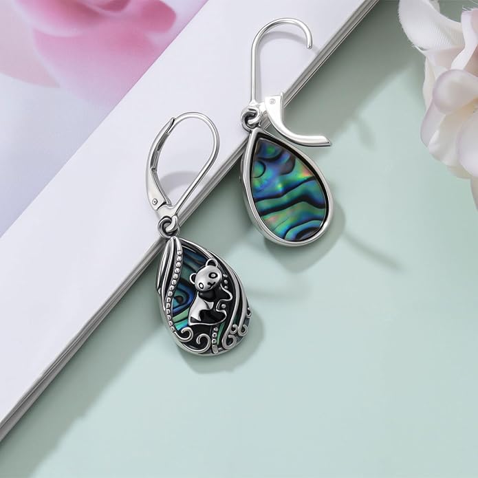 Animal Earrings 925 Sterling Silver Abalone Shell Dangle Drop Earrings Leverback Earrings Cute Animal Jewelry Gifts for Women Girlfriend