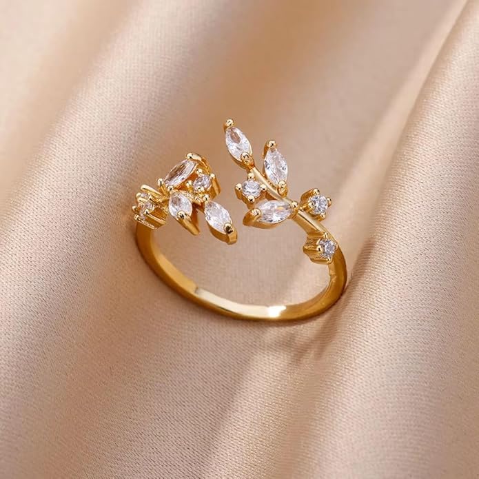 Sora Tuki Rings for Women Adjustable Leaf Ring Dainty Stackable Rings for Women Unique Purple Blue Red Green Ring for Women Trendy Jewelry