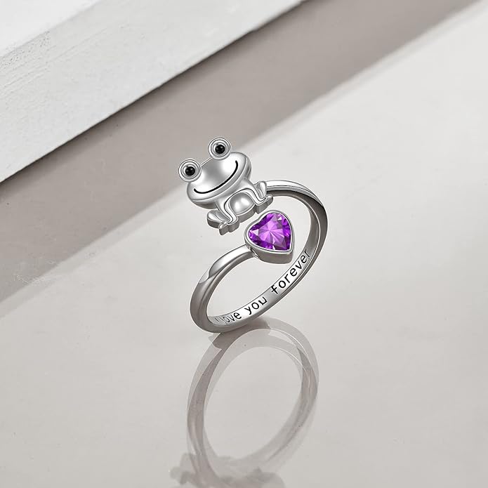 POPLYKE Frog Rings for Women Sterling Silver Frog Hold Topaz Heart CZ Rings Statement Rings