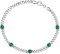 FANCIME 925 Sterling Silver 3.6mm Cuban Link Curb Chain Bracelet With Created Gemstone for Women Men Unisex