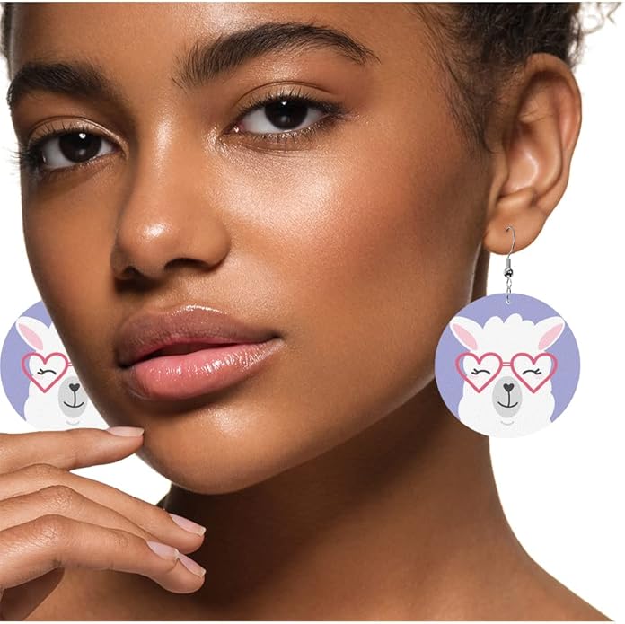 Swono Dinosaurs Round Faux Leather Earrings for Women Adorable Funny Cartoon Dragon Animal Tree Funny Lightweight Double-Side Printed Drop Dangle Earring for Birthday Party Gift