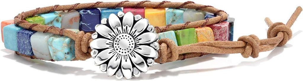 sedmart 7 Chakra Bracelets for Women with Real Stones Leather Wrap Healing Bead Bracelet Women Men Boho Friendship Jewelry