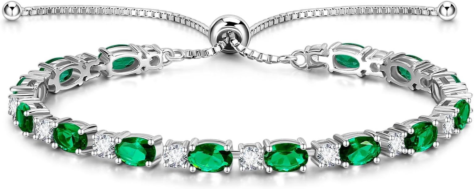 FANCIME Birthstone Tennis Bracelets Sterling Silver Bolo Tennis Bracelets Charm Fine Jewelry Birthday Gifts for Women Mom Wife Her