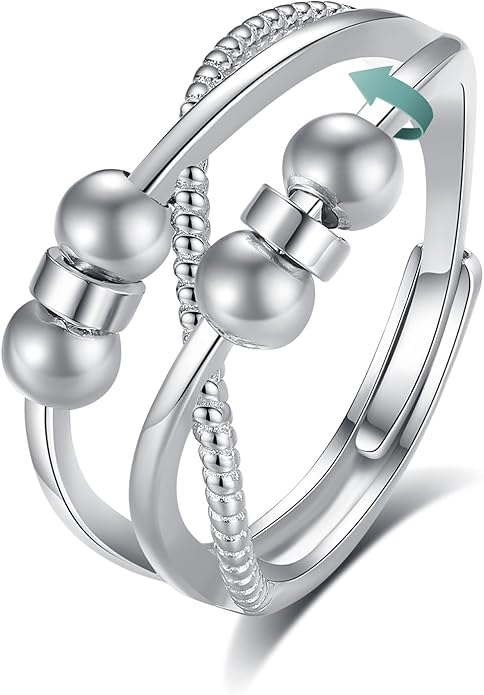 Vito 925 Sterling Silver Fidget Anxiety Ring for Women, Adjustable Open Spinner Ring Stress Relief Ring Stacking Band Anillos Jewelry Gift for Mom Daughter
