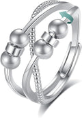 Vito 925 Sterling Silver Fidget Anxiety Ring for Women, Adjustable Open Spinner Ring Stress Relief Ring Stacking Band Anillos Jewelry Gift for Mom Daughter