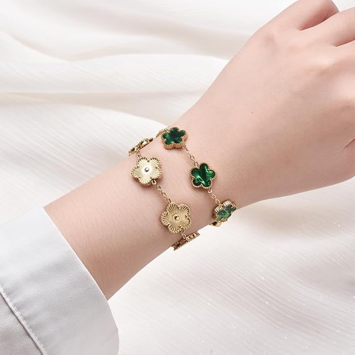 18K Gold-Plated Four Leaf Clover Bracelet for Women,Adjustable lucky Bracelet Set Jewelry Gift-Hypoallergenic Charm for Birthdays, Wellness & Daily Wear