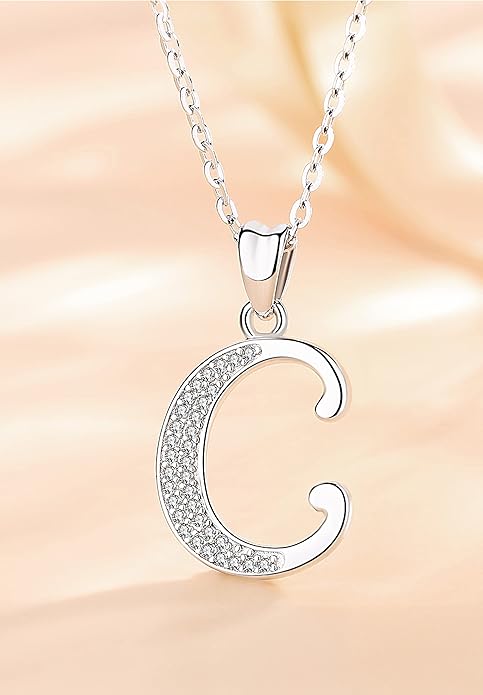 AEONSLOVE 925 Sterling Silver Initial Necklaces for Women, 26 Letters Pendants Necklace Gift for Mother, Daughter, Wife, 18 Inch Chain
