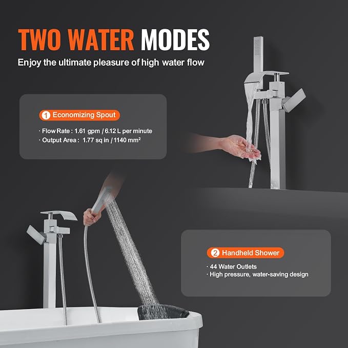 VEVOR Freestanding Bathtub Faucet, Floor Mount, Freestanding Tub Filler - Image 4