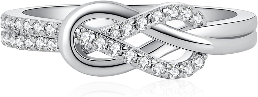 JewelryPalace Double Infinity Knot Cubic Zirconia Promise Rings for Women, Love Twisted 14K White Gold 925 Sterling Silver Ring for Girl, CZ Gemstone Jewelry Sets Rings