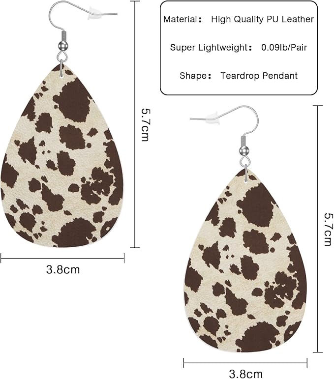 Cow Print Fashion Faux Leather Earrings Retro Cow Animals Skin Fur Bull Spot Wedding Teardrop Earrings Jewelry For Women Friends Bridal