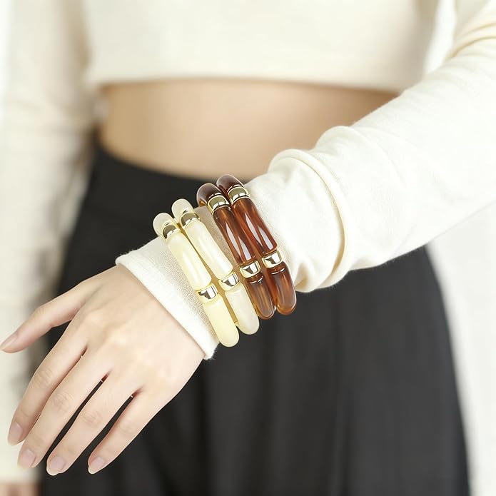 Chunky Acrylic Bracelets for Women -4Pcs Trendy Chunky Bangle Fashion Big Stackable Bangles Set, Trendy Cuff Bracelet Stack Fashion Womens Jewelry Gifts