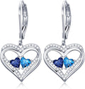 Valentines Day Gifts for Women, Heart Leverback Earrings Double Birthstone Dangle Earrings for Women, Love Jewelry for Her, Anniversary Birthday Gift for Mom Wife Girlfriend