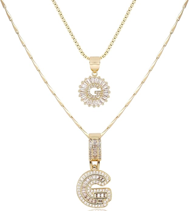 14K Gold Plated Alphabet Necklace Cubic Zirconia Letter Pendant, Personalized Name Jewelry Gift for Women, Customizable A-Z, Birthday/Mothers Day Gifts for Womens