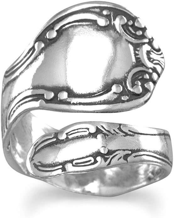 JewelryWeb - 925 Sterling Silver Oxidized Spoon Ring - Adjustable Sterling Silver Rings for Women - Boho Statement Jewelry - Handmade Wrap Ring
