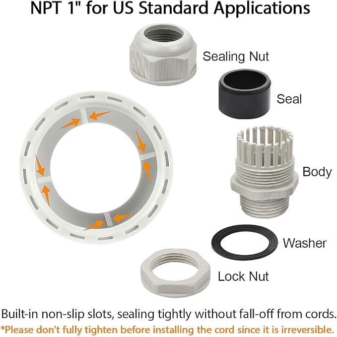 28 Pack NPT 1/4" 1/2" 3/4" Cable Glands Kit Waterproof Adjustable 4-18mm Cable - Image 4