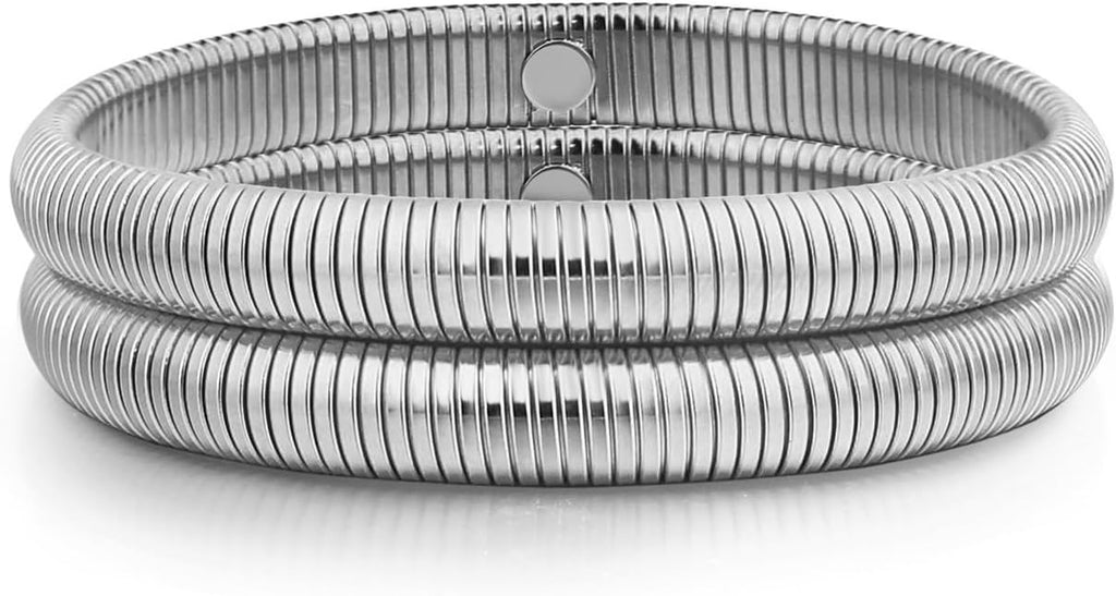 Gold Bangle Bracelets For Women Non Tarnish 14k Gold Plated Stackable Chunky Gold Bracelet Set Stretch Trendy Elastic Snake Chain Bracelet