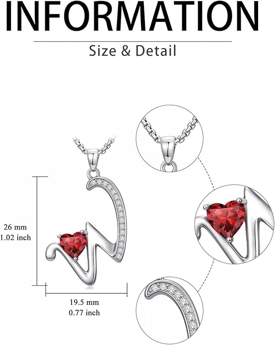 Valentines Day Gifts for Women Alphabet A to Z Initial Birthstone Pendant Necklaces for Women - 18k White Gold Plated Personalized Name Jewelry Valentine Mothers Day Birthday Gifts for Women Her Girlfriend