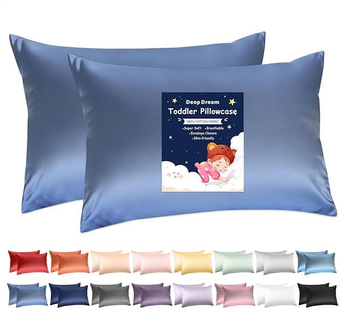 Deep Dream Toddler Pillowcases for 13x18 Pillow 2 Pack, 100% Cotton Travel Pillow Case Cover, 600 Thread Count Cotton Pillow Covers, Soft & Breathable Small Pillow Cases Envelope Closure, Gray Blue